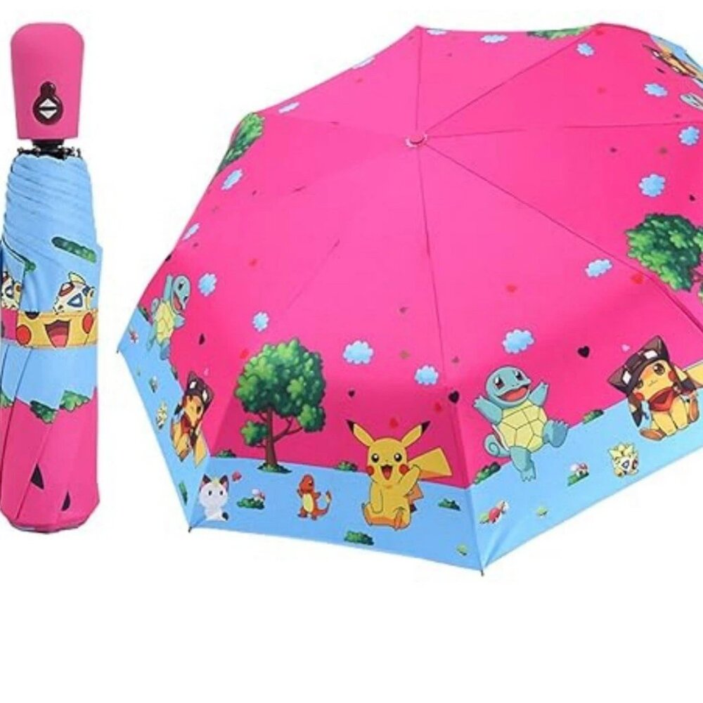 Pokemon Character Folding Umbrella Pink Blue Adult Kids Travel Umbrella NWT